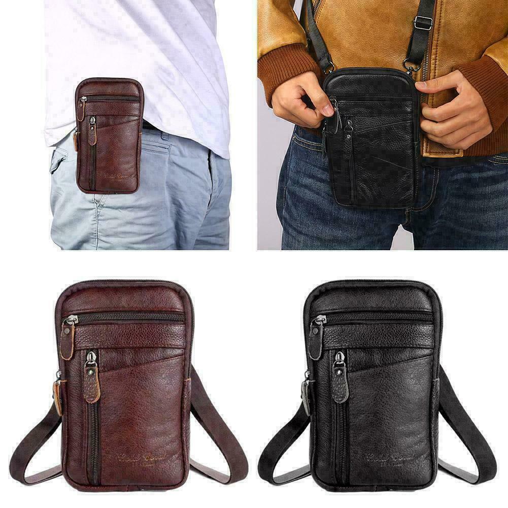 Moda in pelle da uomo Phone Pouch Belt Bag Waist Crossbody Shoulder Pouch UK