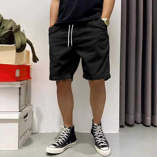 Pantaloncini cargo da uomo, estivi, in velluto a coste vintage, con coulisse e tasche