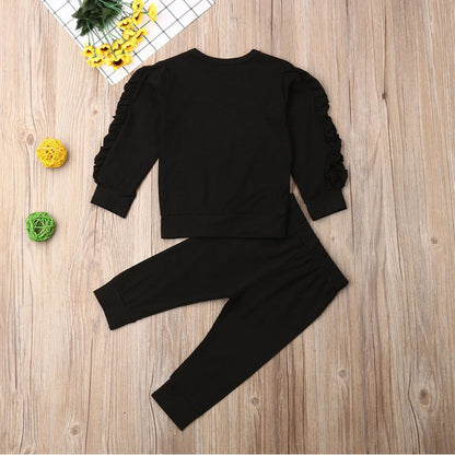 Neonato Ragazzi Ragazze Increspature Maglione Solido Manica Lunga Felpa Top Pantaloni Infantili Bambini 2 Pz Abiti Vestiti Set Autunno Vestiti