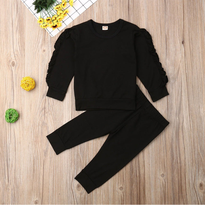Neonato Ragazzi Ragazze Increspature Maglione Solido Manica Lunga Felpa Top Pantaloni Infantili Bambini 2 Pz Abiti Vestiti Set Autunno Vestiti