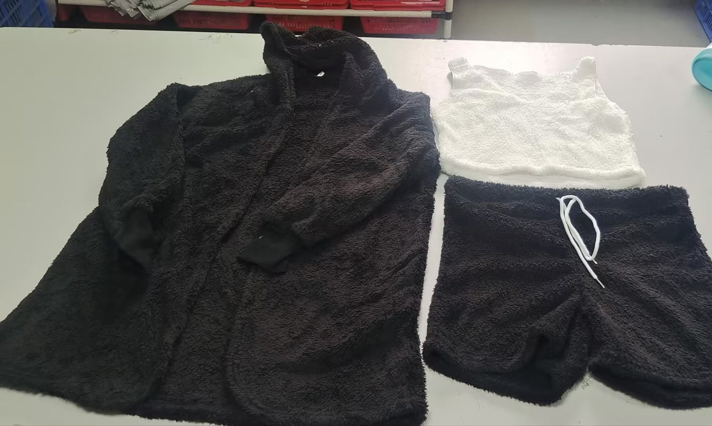 3pcs Abbigliamento Donna Manica Lunga Crop Canotta E Pantaloncini Con Coulisse Pigiama Set