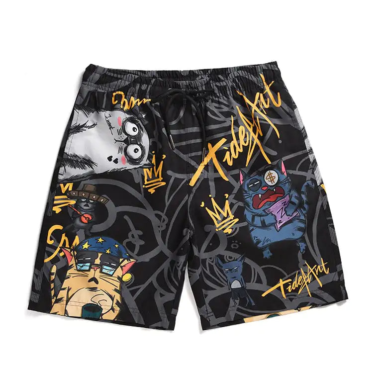 Pantaloncini da spiaggia casual con stampa di gatti mimetici