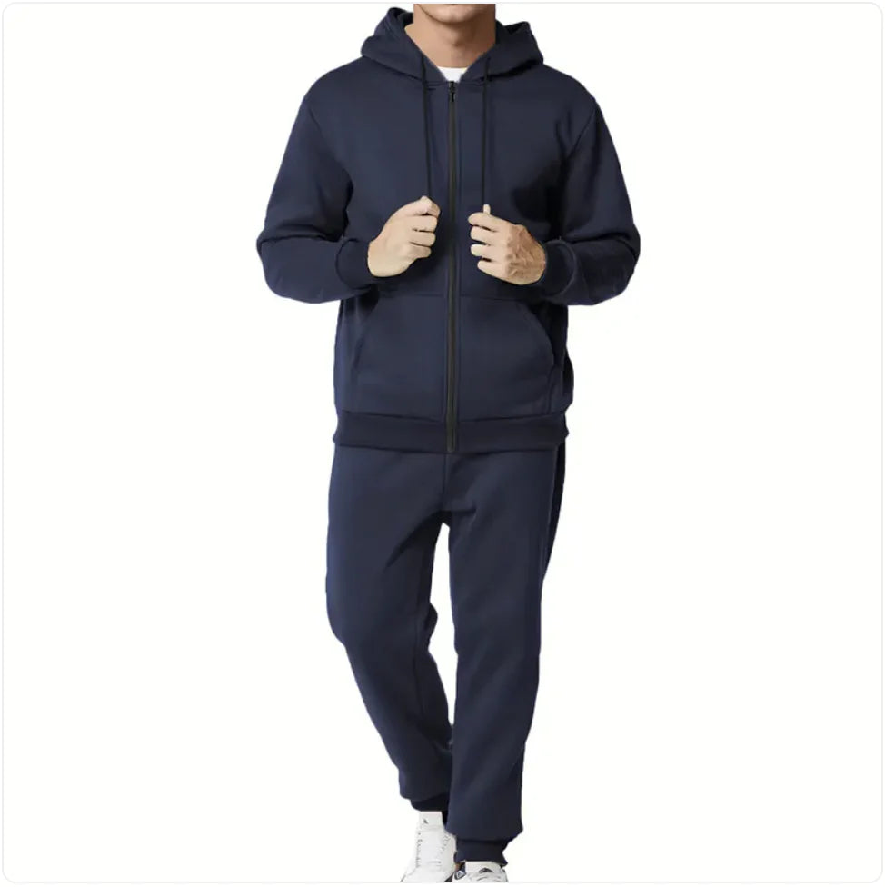 Conjunto de Cárdigan con Capucha y Cremallera de Color Sólido Casual