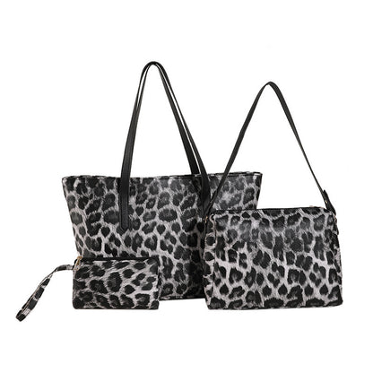 Set di tre pezzi Tote con stampa leopardata di grande capacità