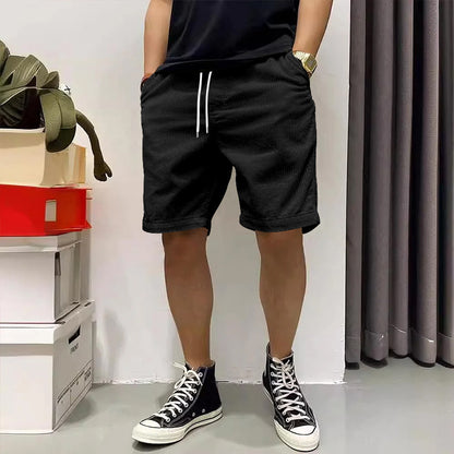Pantaloncini cargo da uomo, estivi, in velluto a coste vintage, con coulisse e tasche