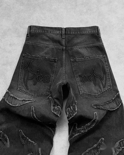 Pantalones vaqueros hip hop retro con parches negros