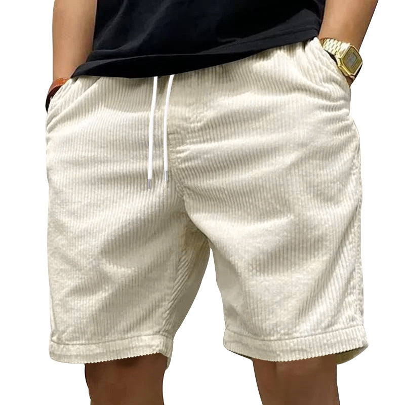 Pantaloncini cargo da uomo, estivi, in velluto a coste vintage, con coulisse e tasche