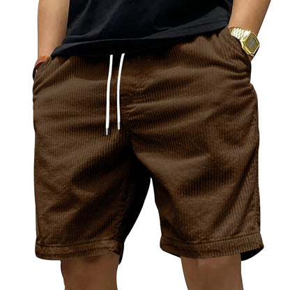Pantaloncini cargo da uomo, estivi, in velluto a coste vintage, con coulisse e tasche