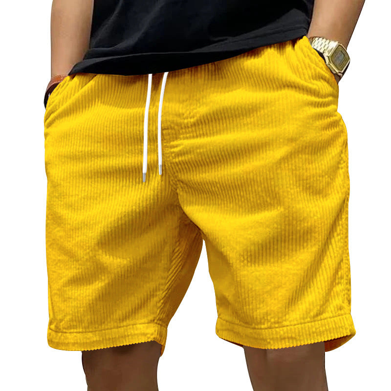 Pantaloncini cargo da uomo, estivi, in velluto a coste vintage, con coulisse e tasche