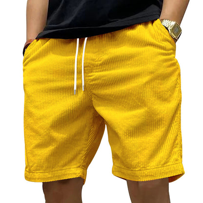 Pantaloncini cargo da uomo, estivi, in velluto a coste vintage, con coulisse e tasche