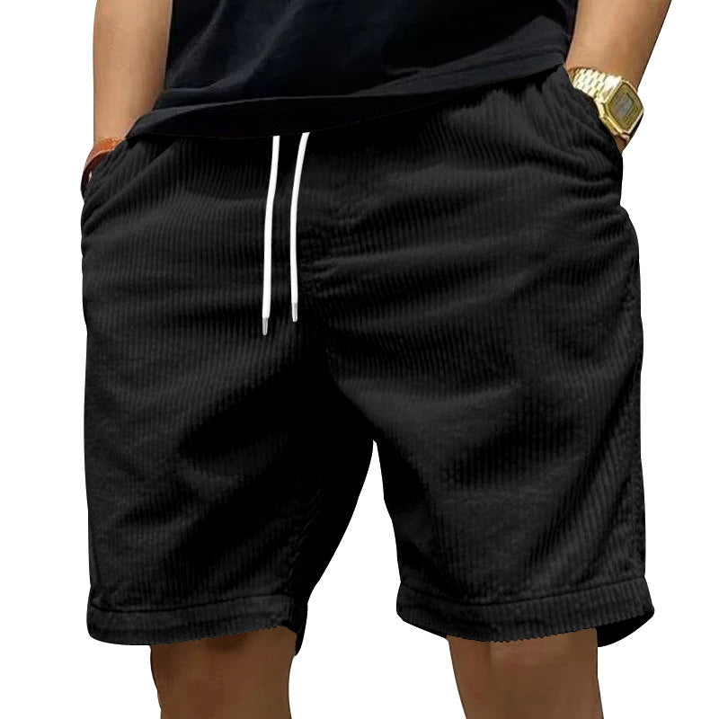 Pantaloncini cargo da uomo, estivi, in velluto a coste vintage, con coulisse e tasche