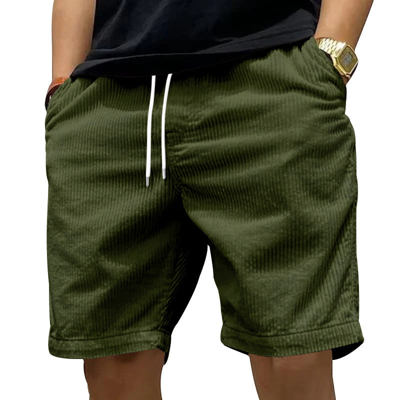 Pantaloncini cargo da uomo, estivi, in velluto a coste vintage, con coulisse e tasche