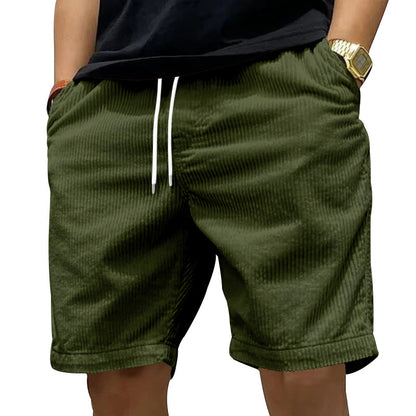 Pantaloncini cargo da uomo, estivi, in velluto a coste vintage, con coulisse e tasche