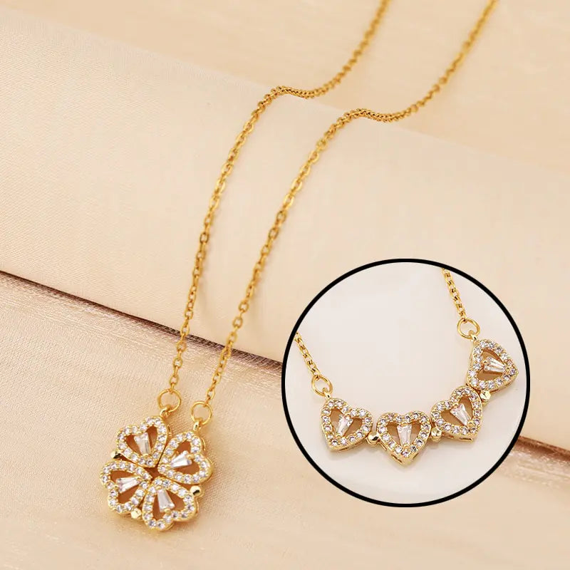 Caja de Regalo Rosa con Collares de Trébol de Cuatro Hojas y Corazón