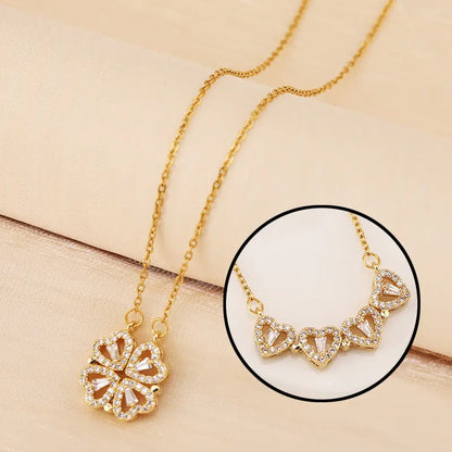 Caja de Regalo Rosa con Collares de Trébol de Cuatro Hojas y Corazón