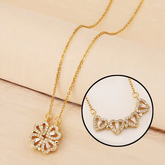 Caja de Regalo Rosa con Collares de Trébol de Cuatro Hojas y Corazón
