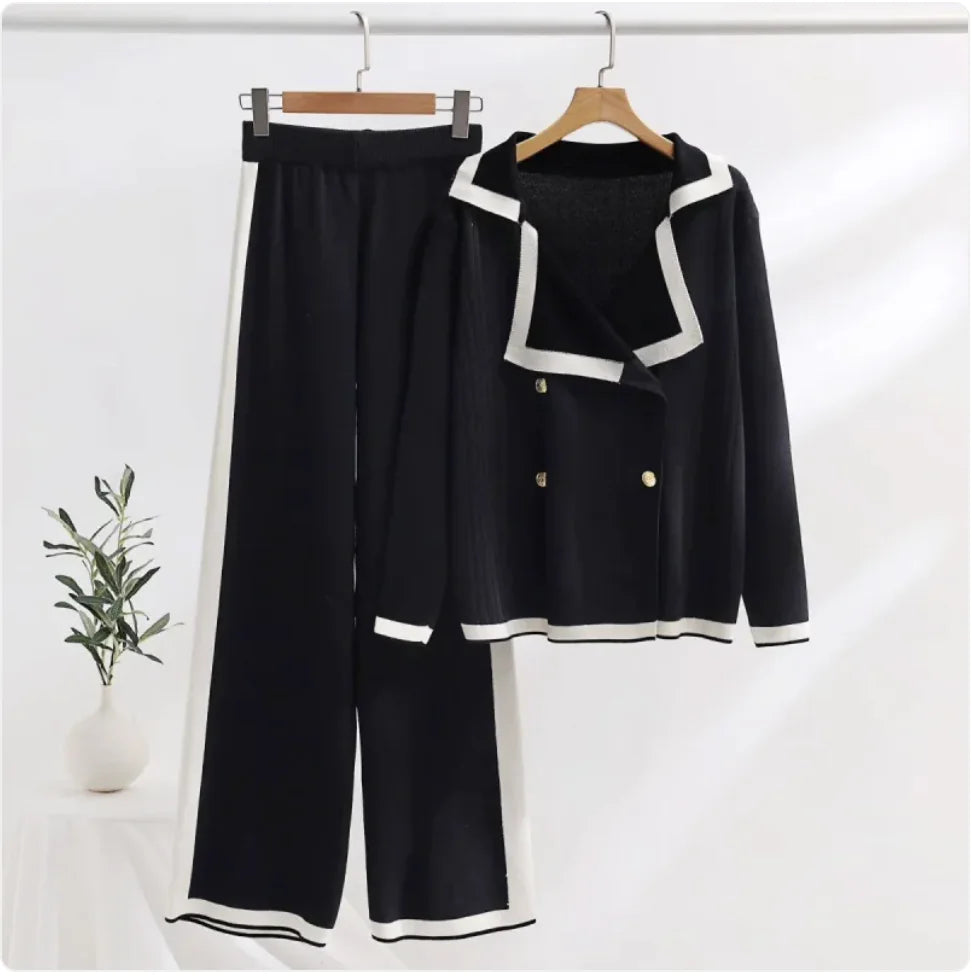 Conjunto de pantalón ancho de punto para mujer