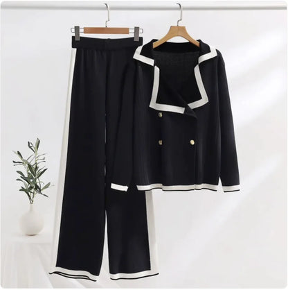 Conjunto de pantalón ancho de punto para mujer