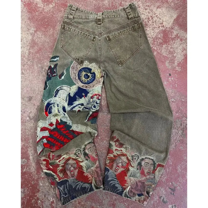 Pantalones vaqueros hip hop retro con parches negros