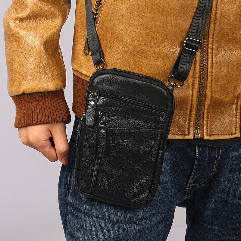 Moda in pelle da uomo Phone Pouch Belt Bag Waist Crossbody Shoulder Pouch UK