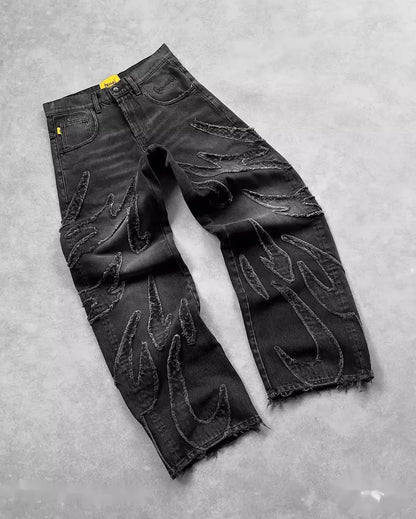 Pantalones vaqueros hip hop retro con parches negros