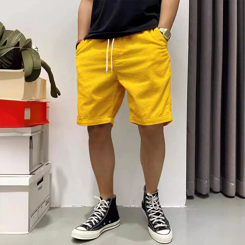 Pantaloncini cargo da uomo, estivi, in velluto a coste vintage, con coulisse e tasche