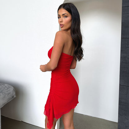 Y2K Tube-top Split Dress Estate Ins Moda Backless Abiti corti per le donne
