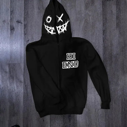 Sudadera con Cremallera Grunge Y2k, estilo Hip Hop en Blanco