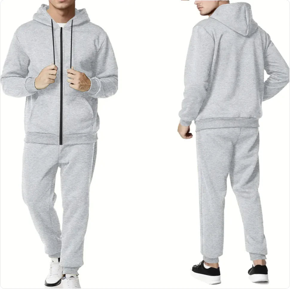Conjunto de Cárdigan con Capucha y Cremallera de Color Sólido Casual