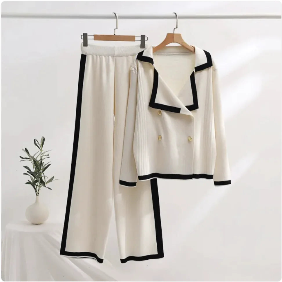Conjunto de pantalón ancho de punto para mujer